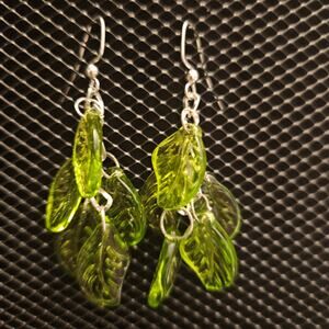 Acrylic green leaf waterfall earrings
